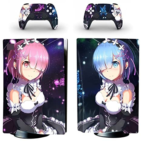 Für PS5 Skin Disc Edition Anime Console Und Controller Vinyl Cover Skins Wraps Für PS 5 Disc Version(0437) Blasenfrei Kein Schaum Kratzfest(Color:2)