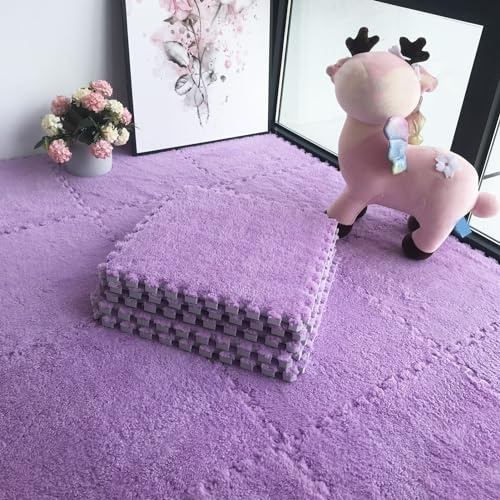 Weiche Puzzle-Spielmatte, 48 Ineinander Greifende Schaumstoffmatten, 0,6 Und 1 cm Dick, Weiche Yoga-Übungsmatte, Teppichfliesen Für Garage, Spielzimmer (Lila 0,23 Zoll)