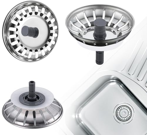 Tapón Fregadero de Cocina, Accesorios para Fregaderos de Cocina, 2 Piezas Colador de Fregadero para Cocina, Grueso de Acero Inoxidable Tapón de Fregadero para Cocina y Baños (Diámetro: 79.3 mm)