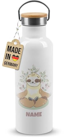 PR Print Royal Edelstahl-Trinkflasche für Kinder mit Name selbst gestalten - Faultier | Kindergeschenke, Personalisierte Thermosflasche, Weiß, 500 ml