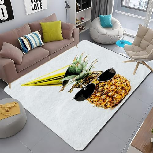 BIAFRA Teppich Wohnzimmer 140x200cm Outdoor Teppich, Ananas Teppich Schlafzimmer Waschbar rutschfest, Cool Teppiche füR Zimmer Esszimmer Bedroom Jugendzimmert