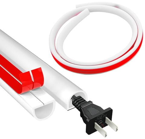 Mini Cable Trunking Half Round Cable Cover Tv Cable Hider Self-Adhesive White Soft PVC Wall Cord Cover Flexible Cord Cover for Wires on Wall and Floor(15mm×10mm,1 Meter)
