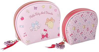 Hello Kitty and Friends Dome Makeup Bag Set Official License, Large and Small Cute Cosmetic Travel Bags, Sanrio Gifts