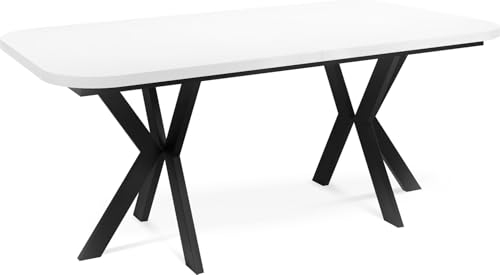 WFL GROUP Ausziehbarer Esstisch im Modern-Stil - Rechteckiger Tisch mit Schwarzen Metallbeinen - Industrietisch mit Abgerundeten Ecken - Spacesaver - 200 x 100 cm - Weiß