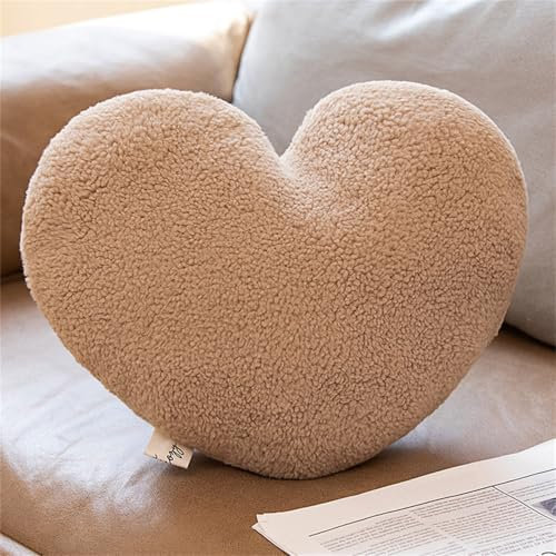 Ueiwffzo Herzkissen, Dekokissen Kissen Herzform Kinderzimmer, Plüsch Kissen Kopfkissen Zierkissen, Sofakissen, Kuschelkissen Für Kinderzimmer Sofa Dekoration (Hellbraun)
