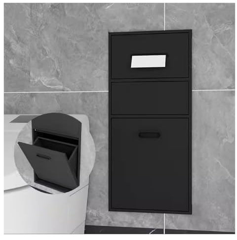 Badezimmernische aus Edelstahl, versenkbares Regal, Organizer, Duschnische, Mülleimer, eingebaute Nische für Küche, Wohnzimmer, Schlafzimmer, Lagerregal (schwarz)