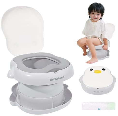 Bebamour Baby Potty Training Toilet Seat Portable Potty for Toddlers Travel Potty for Boys and Girls with Potty Liners, Penguins