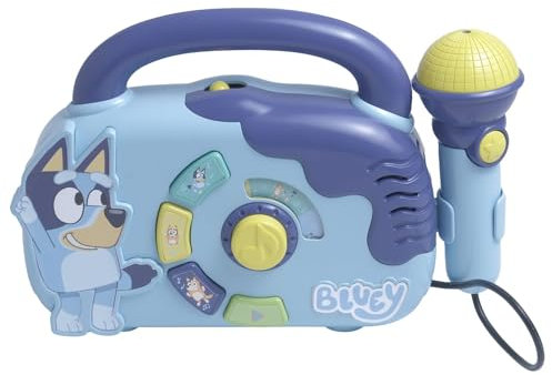 Bluey Boombox Sing-Along Toy with Flashing Lights, Microphone, and Songs, Blue