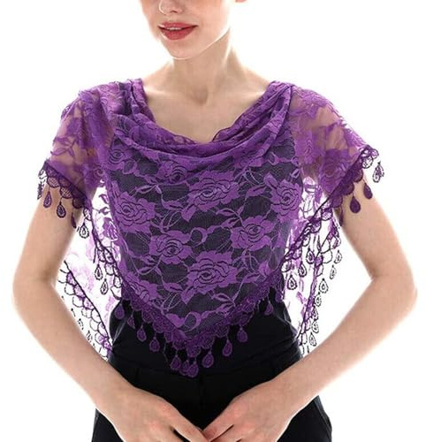 JK Home Scialli triangolari in pizzo floreale con nappe, velo triangolare in pizzo copertura per cappella sciarpa veli da sposa tulle rosa floreale chiesa velo bikini copertura per feste di compleanno