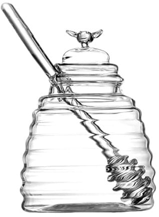 Glass Honey Jar with Beehive Design and Lid - 18oz Honey Dispenser Container for Home Kitchen Store