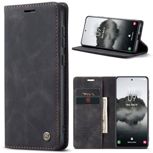 Azororo Handyhülle für Samsung Galaxy S24 5G Hülle Premium Lederhülle Flip Case Magnet Tascher Kartenfach Standfunktion Klapphülle Schutzhülle für Samsung Galaxy S24, Schwarz