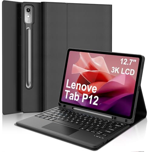 WAVATA Clavier pour Lenovo Tab P12 12.7 2023 avec Pavé Tactile, Étui Clavier pour Lenovo Tab P12 2023 Magnétique Amovible Français AZERTY Layout, Noir