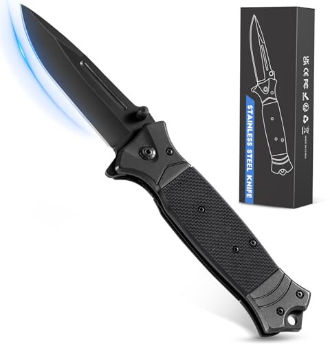 Rolgno Navaja 3Cr13 Inoxidable Afilado, Cuchillo Plegable con Rompecristales, Clip de Bolsillo & Mango Antideslizante, Ideal para Camping/Caza/Picnics/Uso Diario, Regalo para Padres Hombres