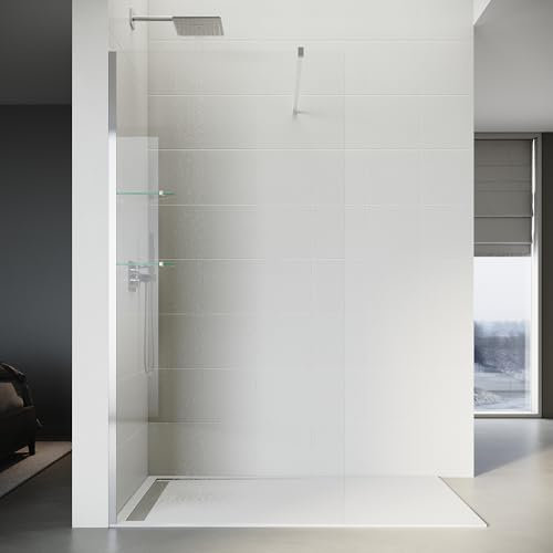 SONNI Paroi de douche en verre de 8 mm d'épaisseur 70 x 200 cm avec étagères en verre de 8 mm