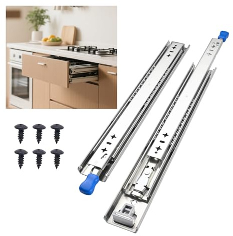 EudaemonVia Glissières Lourdes pour Tiroirs - 1 Paire - Capacité de Charge 93~120 kg - Extension Complète - Verrouillage Intégré - Largeur 5.3 cm - Pour Meuble Cuisine, Armoire, Camping-car