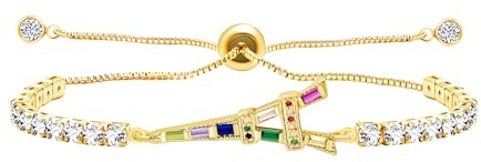 JunyiDIY Bracciale elegante Tour Eiffel, charm multicolore in cristallo, catena tennis regolabile, gioiello romantico Parigi, regalo per donna, mamma, figlia YA5691