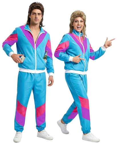 Fairycos 80er 90er Jahre Outfit Trainingsanzug 80er Retro Kostüm Herren Damen Faschingskostüm Partnerlook