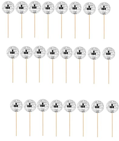 Aboiled 24 PCS Disco Ball Cupcake Toppers Disco Ball Cupcake Picks Reflective Mirror Ball Cake Toppers Disco Decorations Easy Install Silver