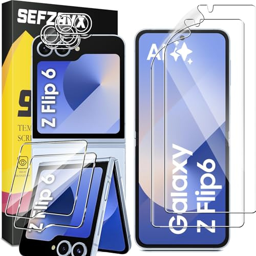SEFZAVX 2+2+2 Pièces Verre Trempé pour Samsung Galaxy Z Flip 6 5G,Ultra Résistant Film Protection Écran, HD Sans Bulles, Dureté 9H Glass, Vitre Protecteur, Clear