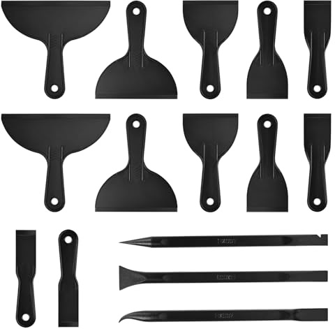 15 Pack Plastic Putty Knife Scraper Set - 6 Sizes for Spackling, Taping, Drywall & Painting - Flexible Plastic Scraper