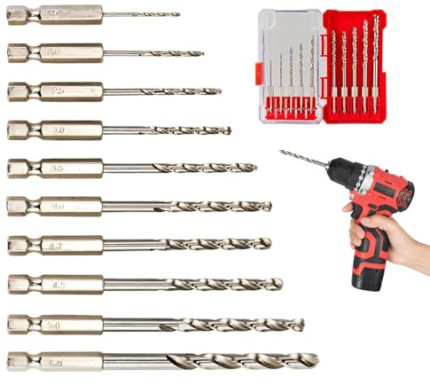 Foonary 10-tlg HSS Bohrer Set M35 Kobalt, Metal Spiralbohrer Standardlänge,Professional Zubehör Bohrmaschine für Edelstahl, Hartmetalle Robuste Metallbohrer mit Sechskantschaft in Aufbewahrungsbox