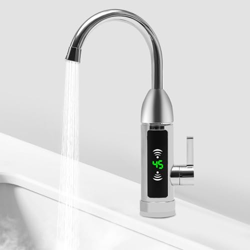 3000W Elektrischer Wasserhahn Instant Heißwasser 360° Drehbar Küche & Bad mit Temperaturdisplay, IPX4 Schutz