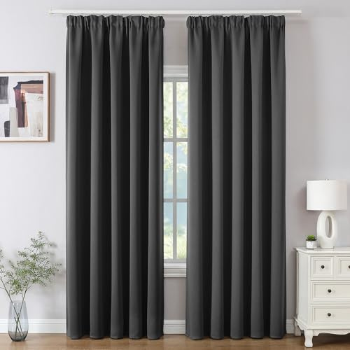 CUCRAF Blickdichte Vorhänge mit Kräuselband, H245 x B140 cm, 2 Stück | Thermovorhang, Schallschutz, Verdunklungsvorhänge, Kälteschutz
