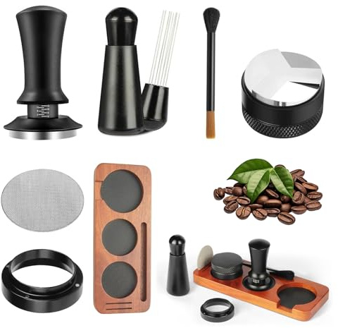 51mm Espresso Tamper Set, 7PCS Espresso Machine Accessories Kit | Coffee Tamper Kit with WDT Tool, Distributor,Dosing Funnel,Puck Screen,Brush&Tamper Station,Coffee Accessories Set for 51mm
