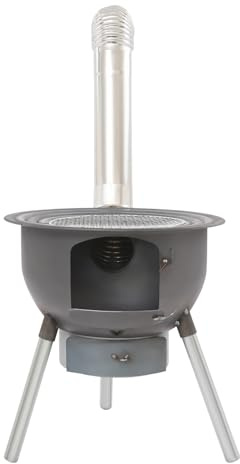 Holzkocher mit 3 Ringen für Wok, Holzofen Camping Große Kapazität (3-6 Personen) Faltbarer Holzgrill mit Aschekasten für Terrasse, Garten und Picknick