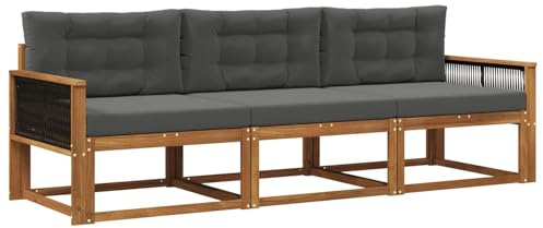 vidaXL Outdoor-Sofagarnitur mit Kissen 3 pcs Natur und Anthrazit, Akazienholz Sofa Set für draußen, modernes Loungemöbel, Flexibler Gartenplatz, wetterfeste Einrichtung