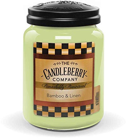Candleberry Duftkerze im Glas mit Deckel - Bamboo & Linen (570g) - Intensiv duftende ganzjährige Kerze bis zu 160h Brenndauer für jeden Anlass, langlebig und handgegossen in den USA (Bambus & Leinen)