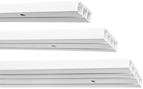 Garduna | 720cm (4x180cm) /3-läufig | Kunststoff Gardinenschiene Vorhangschiene, (1-/ 2-/ 3-läufig, Kunststoff, weiss)