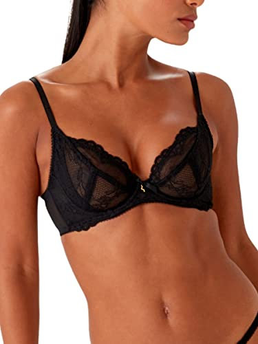 Gossard Women's Superboost Lace Padded Plunge Bra, Sheer, Black (Black), 32F