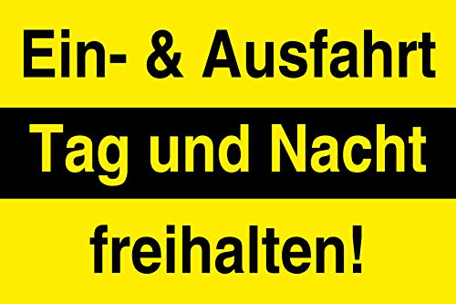Ein- und Ausfahrt freihalten Schild | 30 x 20 cm |Einfahrt & Ausfahrt Tag und Nacht freihalten! | Hinweisschild 3mm | Hartschaumplatte