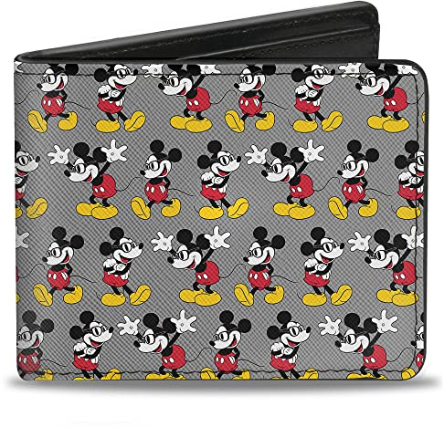 Buckle-Down Herren Nerdy Mickey Mouse 3-Pose Stripe Gray Reisezubehör-Bi-Fold-Brieftasche, Mehrfarbig, Standard größe