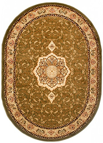 Carpeto Teppich Oval Orientteppich Grün 70 x 140 cm Medaillon Konturenschnitt Muster Iskander Kollektion