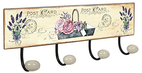 POIGNÉELINE Portemanteau Mur Vintage 4 patère en Porcelaine Lavande Provence Retro 400x155MM