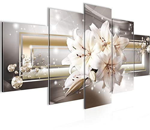 Runa Art - Bilder Blumen Lilien 200 x 100 cm 5 Teilig XXL Wanddekoration Design Beige Braun 021751a