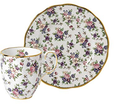 Royal Albert 100 Years 40035588 English Chintz Mug & Plate 20cm White, Fine Bone China
