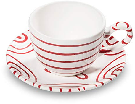 GMUNDNER KERAMIK Kaffeetasse mit Unterteller | Set, 2-teilig | Rotgeflammt | Geschirr, handgemacht in Österreich