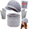 CheChury Mütze Schal Set Damen Wintermütze Warm Strickmütze Touchscreen Handschuh Winter Kombi Set Beanie Mit Pompon Grobstrick Geschenk Winterzubehör Warm Outdoor Sport