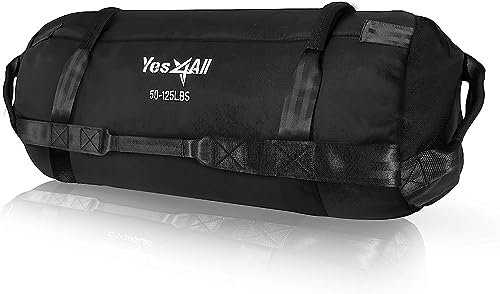 Yes4All Unisex-Erwachsene RN3N Sandsackgewichte/Gewichtsbeutel-Sandsäcke für Fitness, Konditionierung, Crossfit mit verstellbaren Gewichten, G. Schwarz-L, L (50-125 Lbs), (34kg-56kg), L