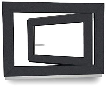 Kellerfenster - Fenster - Dreh- & Kippfunktion - innen anthrazit/außen anthrazit - BxH: 70 x 40 cm - 700 x 400 mm - DIN Links - 2 fach Verglasung - 60 mm Profil