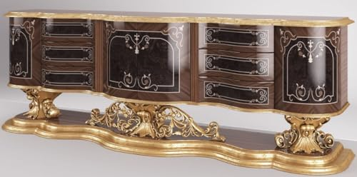 Casa Padrino Luxus Barock Sideboard Braun/Antik Gold 305 x 50 x H. 115 cm - Prunkvoller Wohnzimmer Schrank - Edel & Prunkvoll