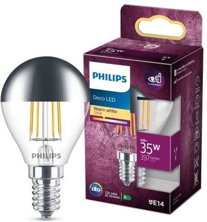 Philips LEDclassic Lampe 35W, E14, warmweiß (2700 Kelvin), 397 Lumen, Kopfspiegellampe, Tropfen, Weiß