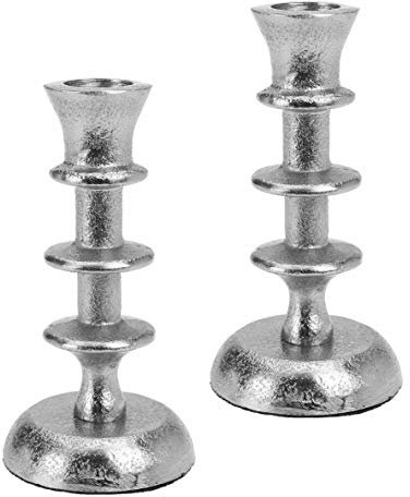 2 Metall Kerzenleuchter im Set Kerzenständer Stabkerzenhalter, Höhe 12,5cm Farbe Silber im Antiklook (2er Set VAR3)