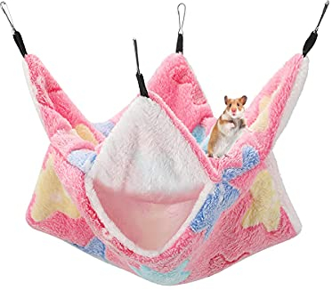 QeeHeng Hängematte für kleine Tiere, für kleine Haustiere, doppellagig, für Frettchen, Ratten, Zuckergleiter und andere kleine Tiere, rosa