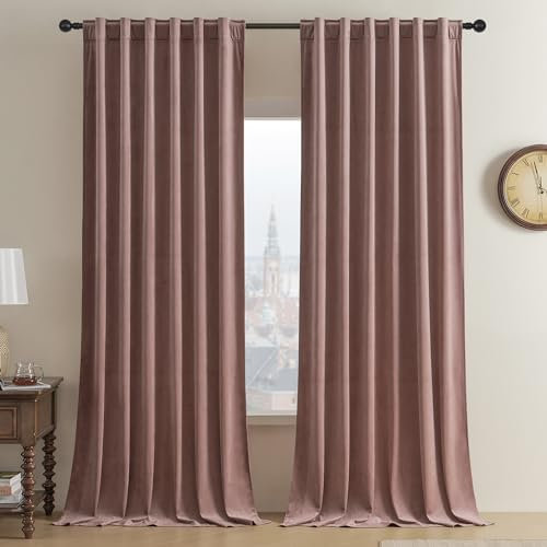 Timeper Wild Rose Pink Velvet Curtains 84 inches 2 Panels, Light Blocking Curtains for Bedroom Living Room Thermal Insulated Luxury Super Soft Window Drapes,Back Tab & Rod Pocket,W52 x L84 inches