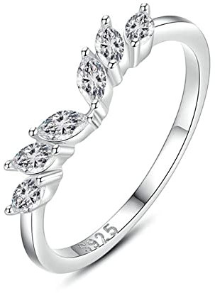 Gualiy Hochzeit Ring Personalisiert, Hochzeit Ringe, 925 Silber Marquise Cubic Zirkonia Damen Ringe Größe 52 (16.6)