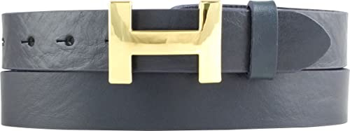 BELTINGER Damen-Gürtel HANNA aus Vollrindleder 3 cm | Schmaler Ledergürtel für Damen 30mm | Gold glänzend | Marine 95cm